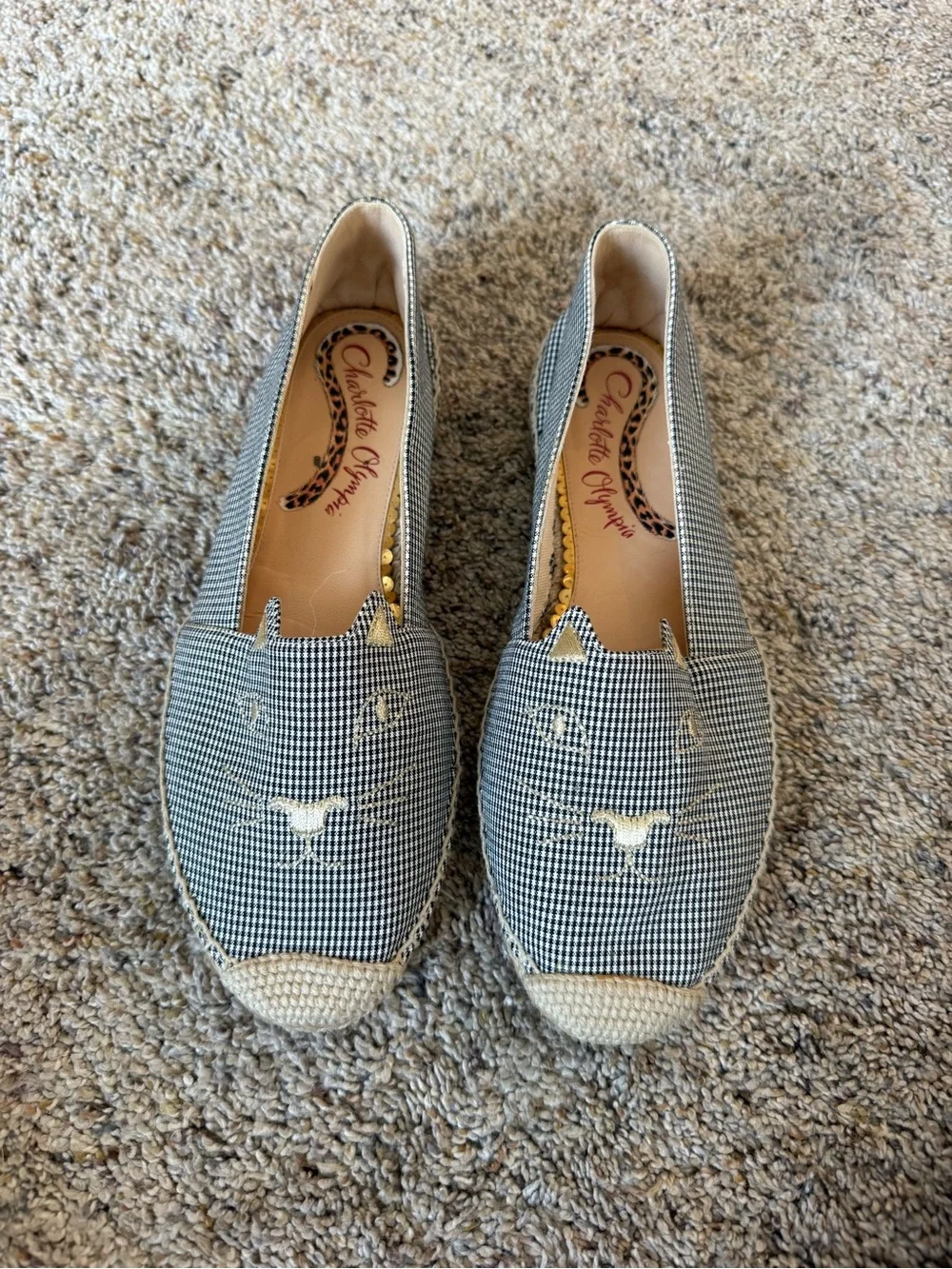 Charlotte Olympia Women's Black & White Gingham Kitty Espadrilles